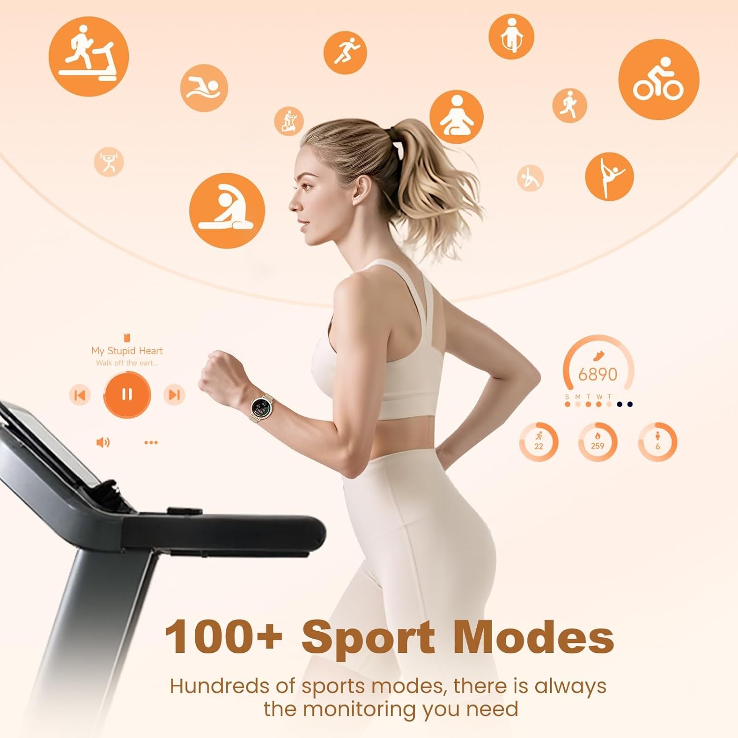 Bluetooth Calling Smart Watch for Men & Women, 1.27" Round Touchscreen, 100+ Sports Modes, IP68 Waterproof, Heart Rate SpO₂ Sleep Monitor, VeryFit App, Android & iOS Compatible