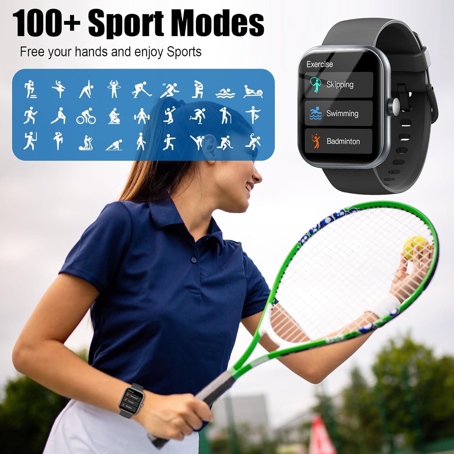 2026 Bluetooth 5.3 Smart Watch for Men & Women, 1.96" HD Touchscreen, Make/Answer Calls, 110+ Sports Modes, Heart Rate & Sleep Monitor, IP68 Waterproof, GloryFit App, Android & iOS