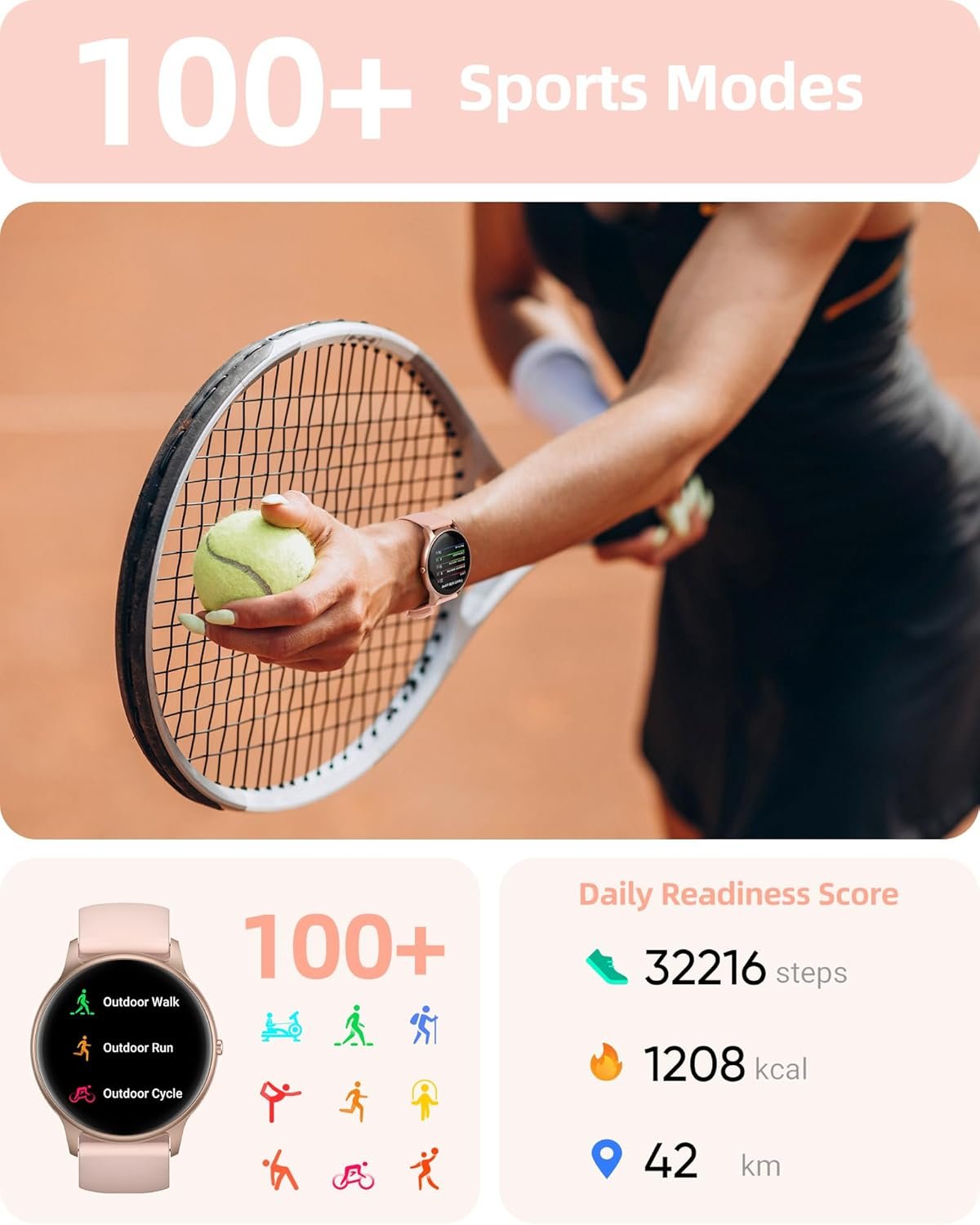 Parsonver SPROD1 Smart Watch 2026, 1.32" HD Round Display, Bluetooth Calling & Notifications, 100+ Sports Modes, Heart Rate & Sleep Monitor, Women’s Health Tracking, IP68 Waterproof, Android & iOS