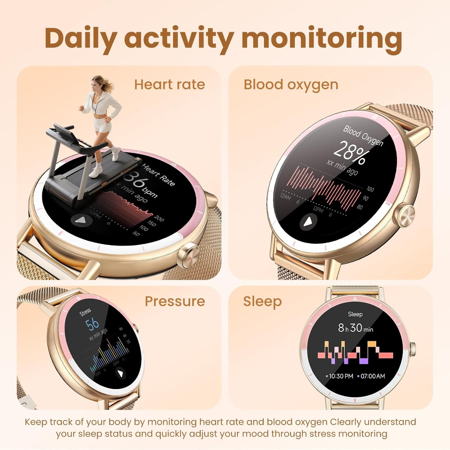 Bluetooth Calling Smart Watch for Men & Women, 1.27" Round Touchscreen, 100+ Sports Modes, IP68 Waterproof, Heart Rate SpO₂ Sleep Monitor, VeryFit App, Android & iOS Compatible