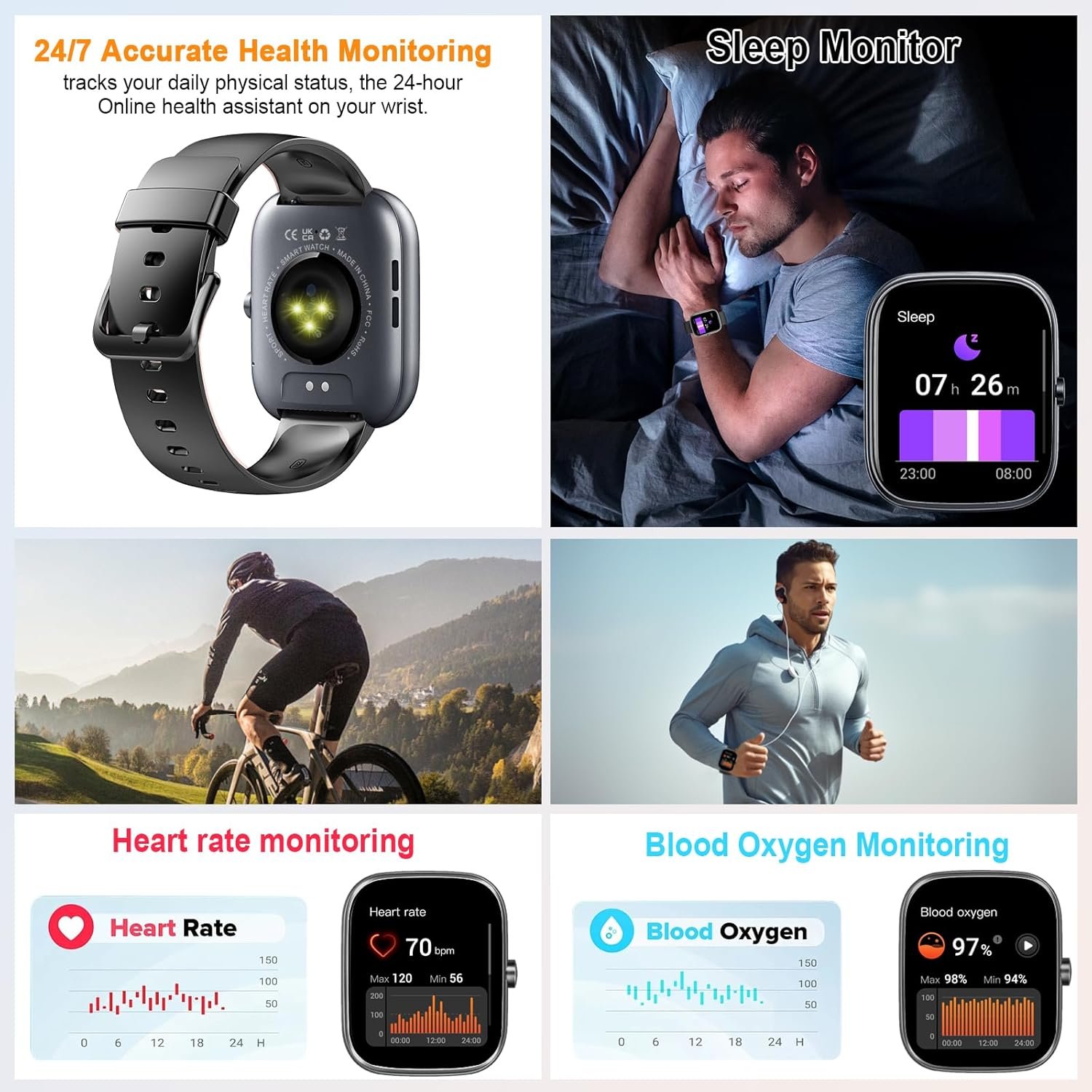 Smart Watch with Call Function, 1.91" HD Touchscreen, Heart Rate & Sleep Monitor, 113+ Sports Modes, IP68 Waterproof Fitness Tracker for Android & iOS (Men & Women)