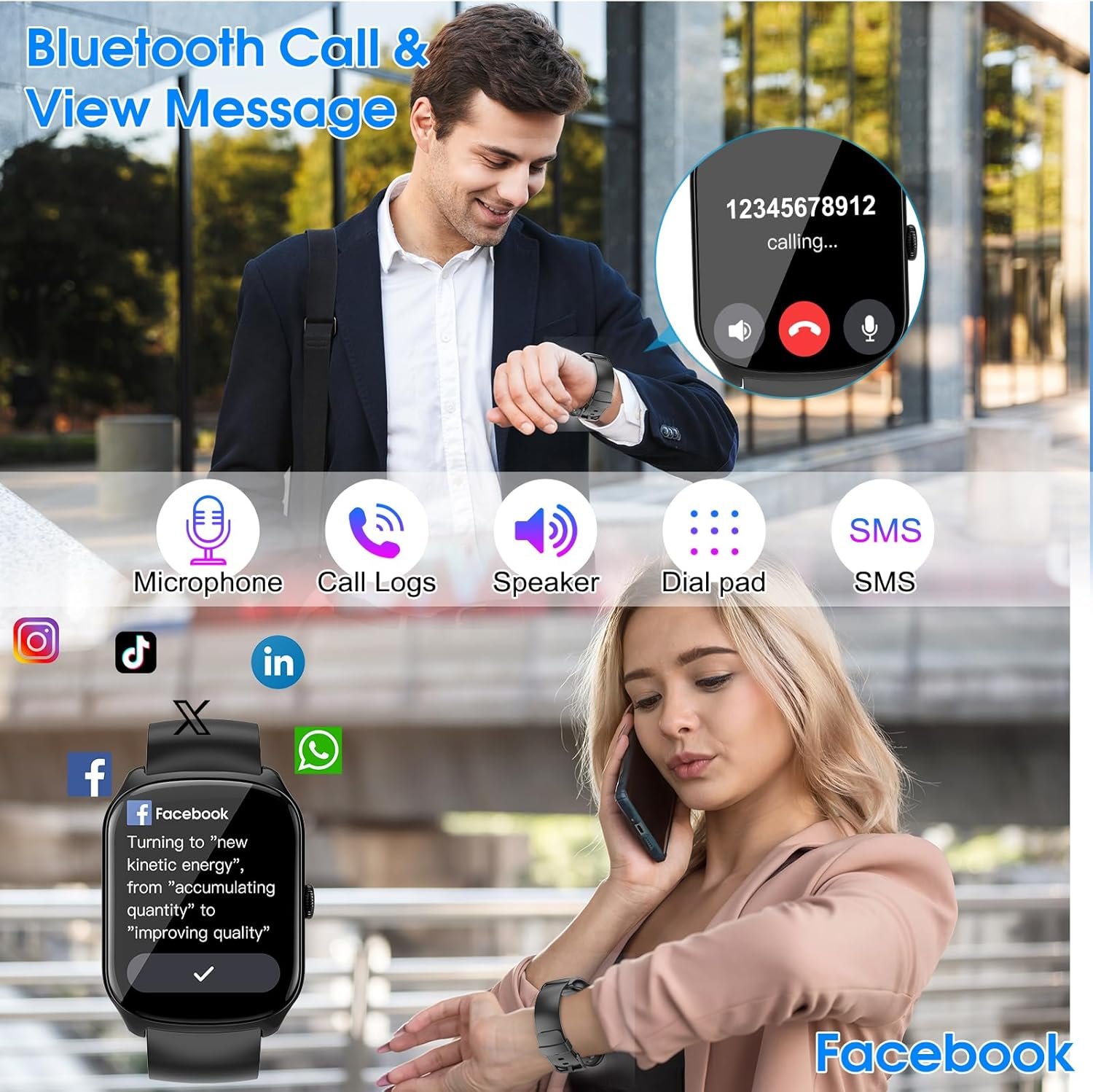 1.95" Curved HD Smart Watch for Men & Women, Bluetooth Calling, 112 Sports Modes, IP68 Waterproof, Heart Rate & Sleep Monitor, Fitness Tracker with Custom Watch Faces, GloryFit App