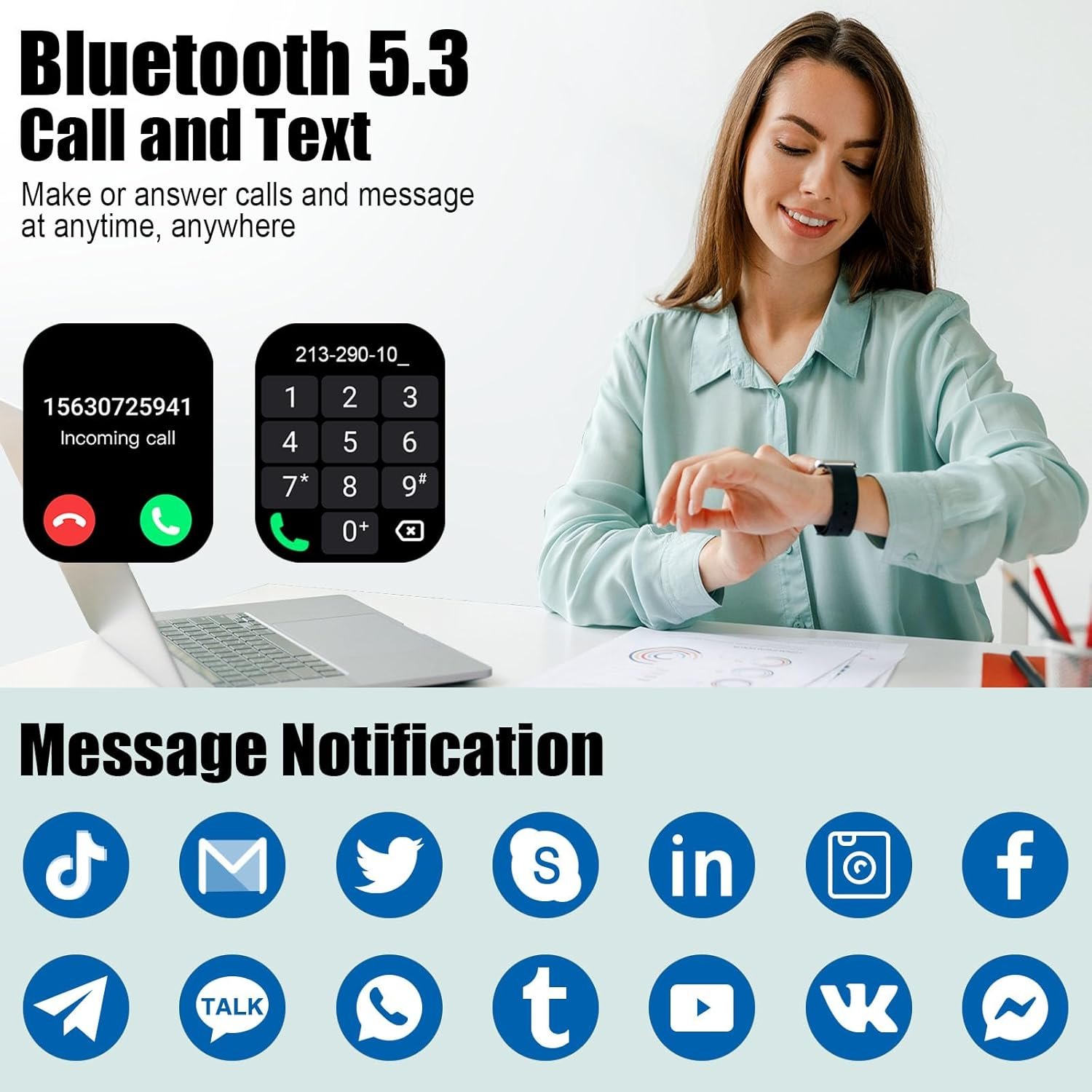 2026 Bluetooth 5.3 Smart Watch for Men & Women, 1.96" HD Touchscreen, Make/Answer Calls, 110+ Sports Modes, Heart Rate & Sleep Monitor, IP68 Waterproof, GloryFit App, Android & iOS