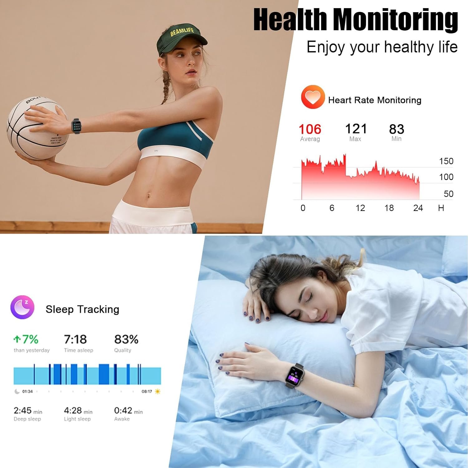 2026 Bluetooth 5.3 Smart Watch for Men & Women, 1.96" HD Touchscreen, Make/Answer Calls, 110+ Sports Modes, Heart Rate & Sleep Monitor, IP68 Waterproof, GloryFit App, Android & iOS
