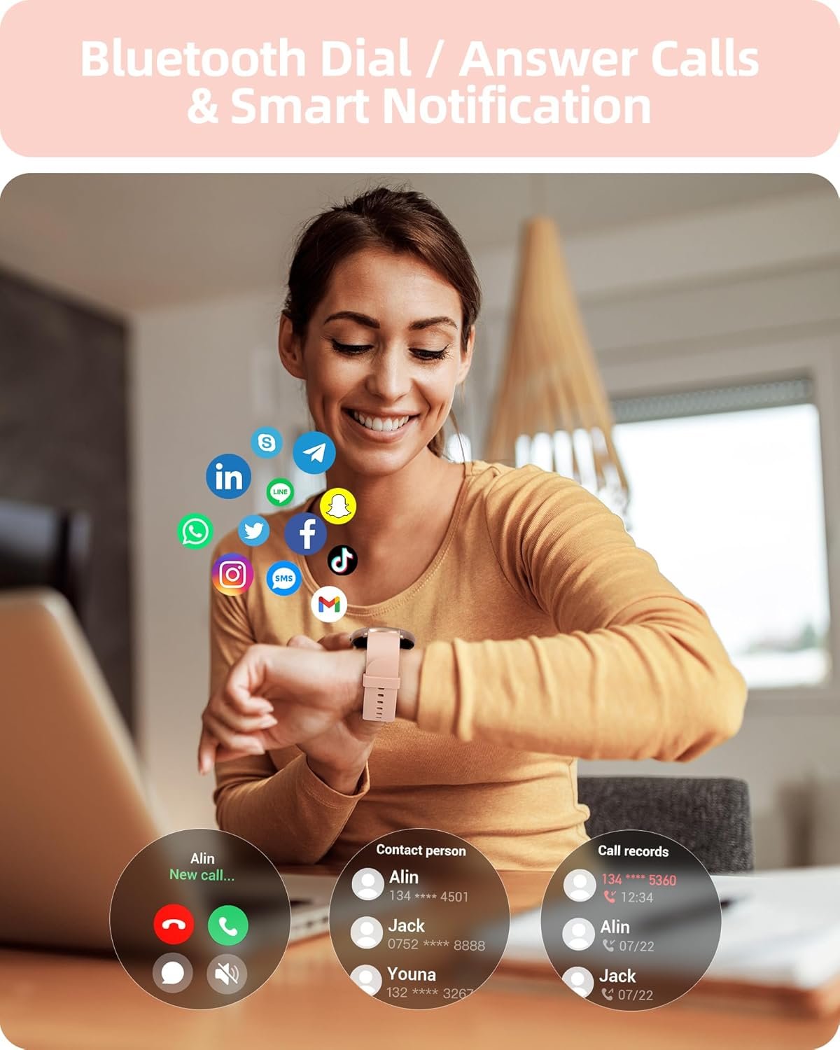 Parsonver SPROD1 Smart Watch 2026, 1.32" HD Round Display, Bluetooth Calling & Notifications, 100+ Sports Modes, Heart Rate & Sleep Monitor, Women’s Health Tracking, IP68 Waterproof, Android & iOS