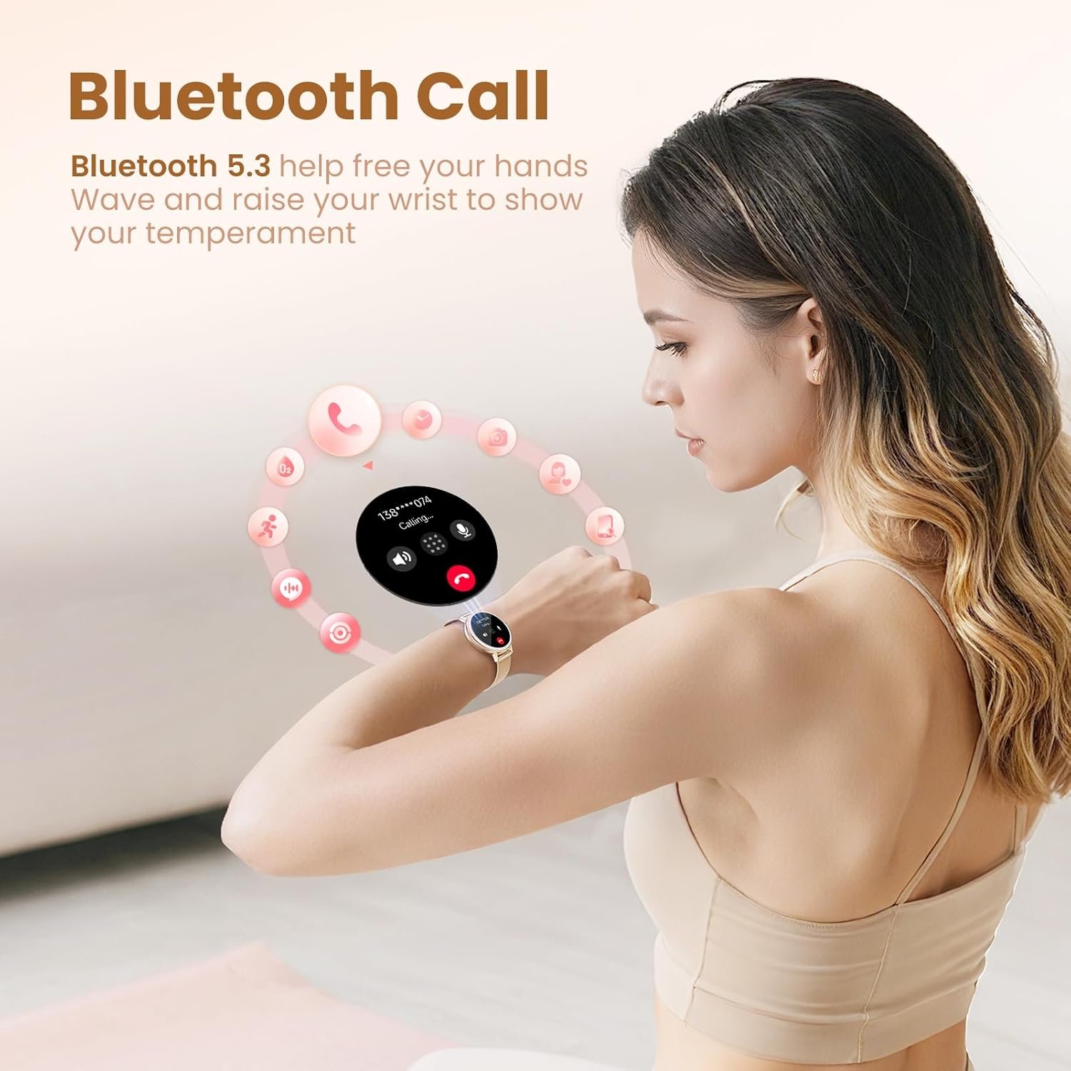 Bluetooth Calling Smart Watch for Men & Women, 1.27" Round Touchscreen, 100+ Sports Modes, IP68 Waterproof, Heart Rate SpO₂ Sleep Monitor, VeryFit App, Android & iOS Compatible