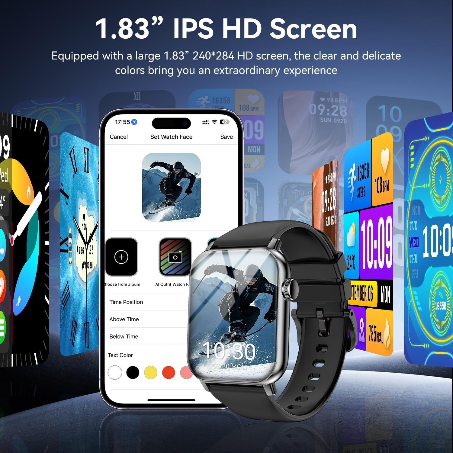 1.83" HD Bluetooth Calling Smart Watch for Men & Women, 120+ Sports Modes, IP68 Waterproof, 24/7 Heart Rate & Sleep Monitor, Fitness Tracker for Android & iOS