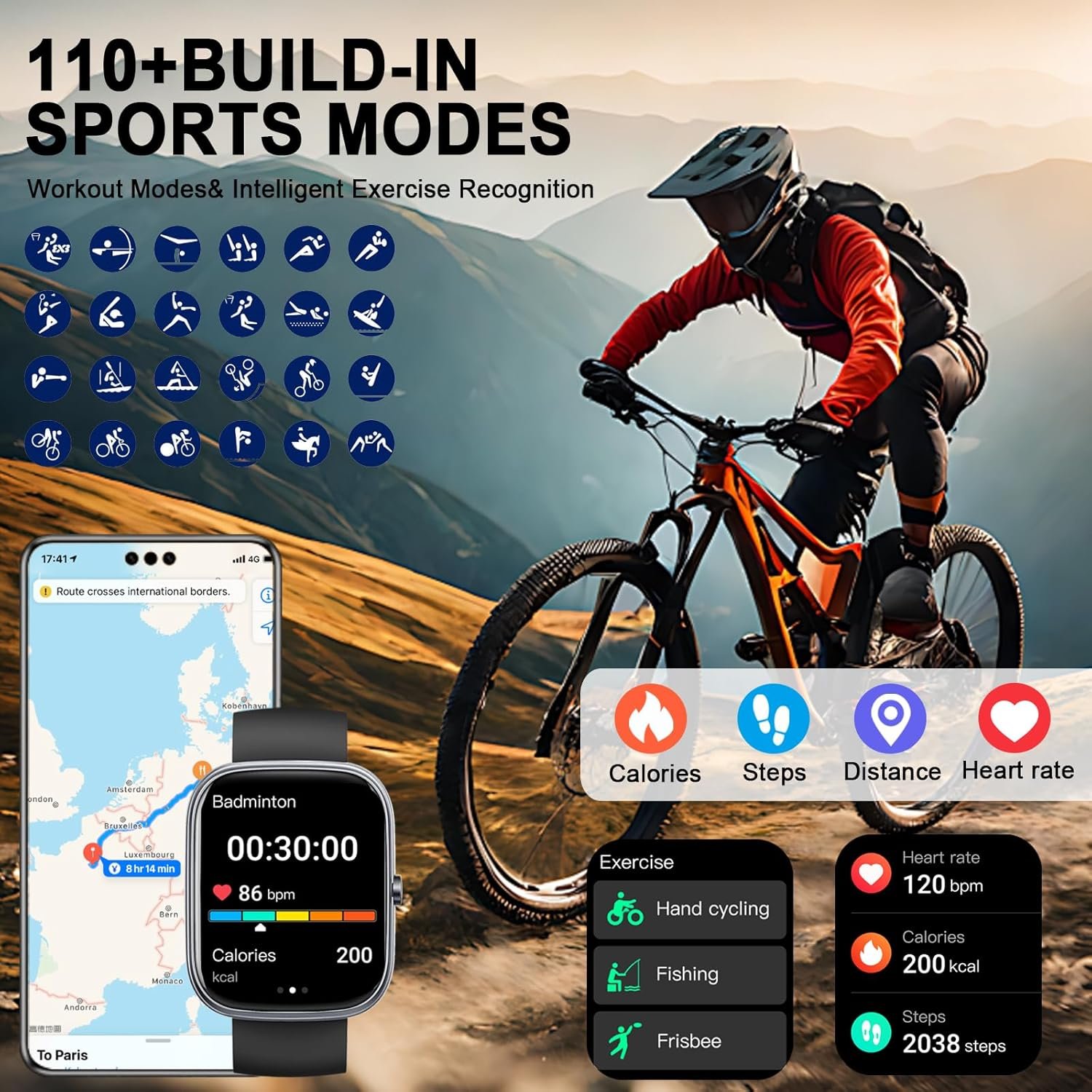 Smart Watch with Call Function, 1.91" HD Touchscreen, Heart Rate & Sleep Monitor, 113+ Sports Modes, IP68 Waterproof Fitness Tracker for Android & iOS (Men & Women)