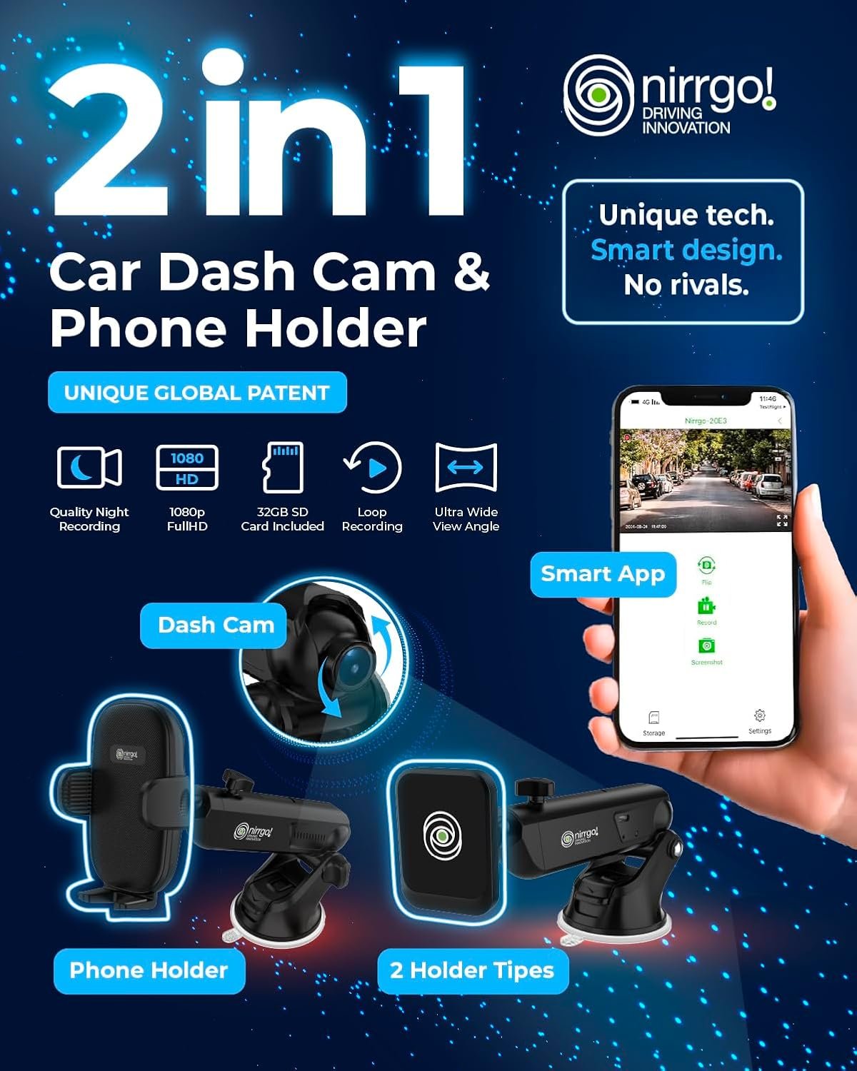 2-in-1 Car Phone Holder Mount & Dash Cam Smart