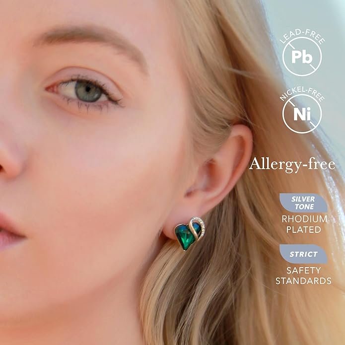 Leafael Infinity love Heart Birthstone Stud Earrings for Women