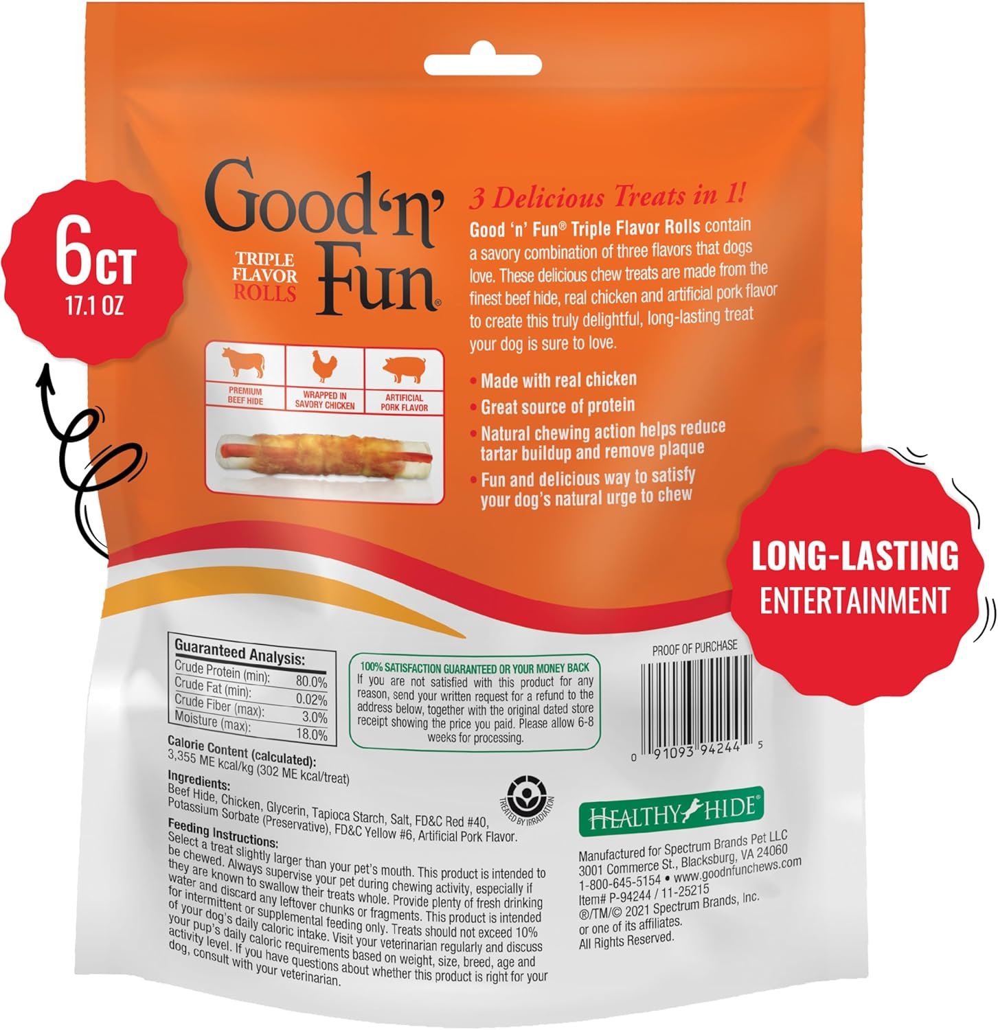 Triple Flavor Rolls Treats for Large Dogs