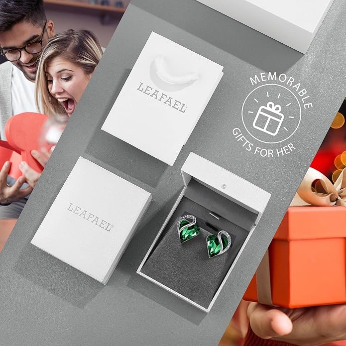 Leafael Infinity love Heart Birthstone Stud Earrings for Women