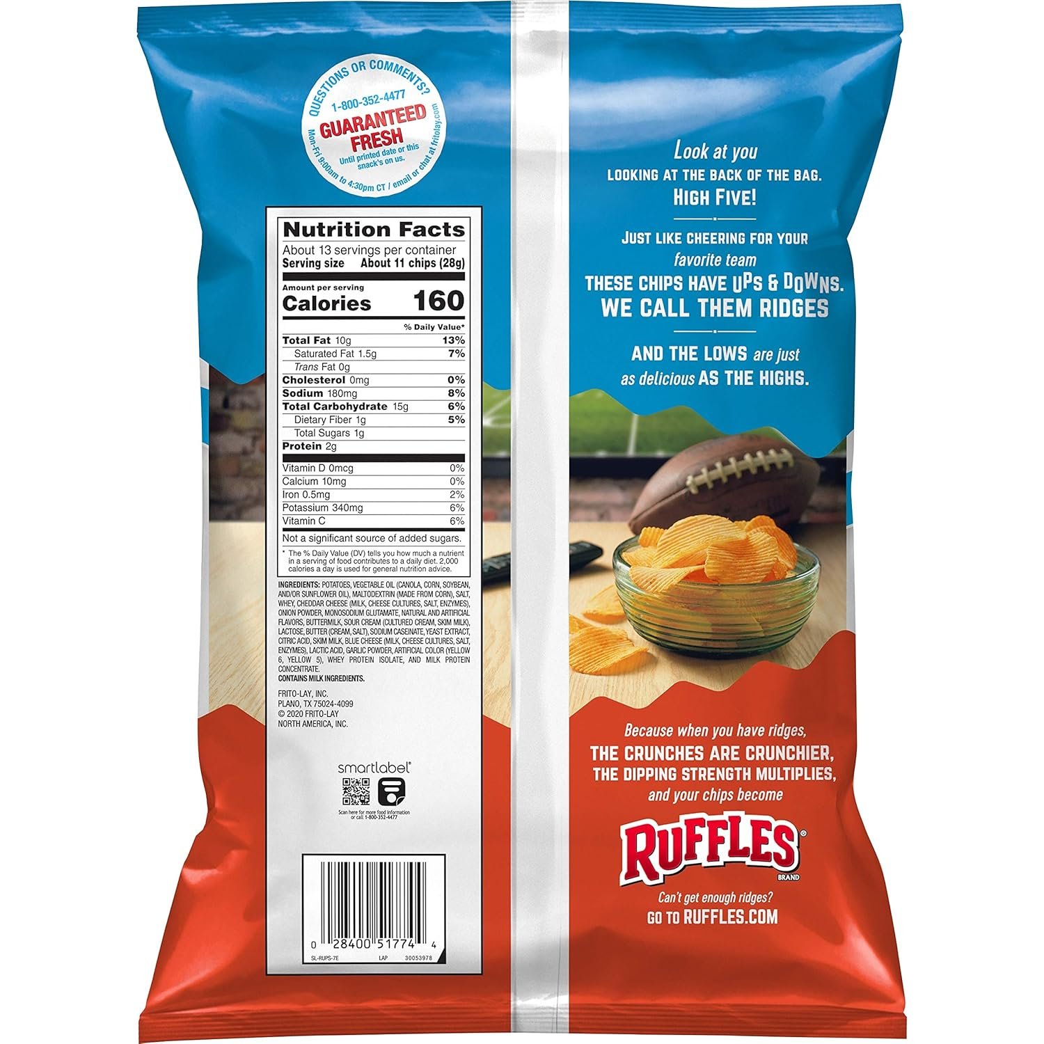 Ruffles Potato Chips, Cheddar & Sour Cream, 12.5 oz Party Size Bag