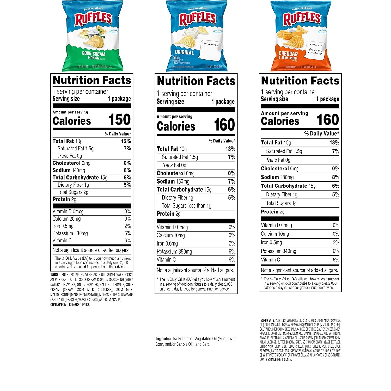 Ruffles Potato Chips Variety Pack, 40 Count